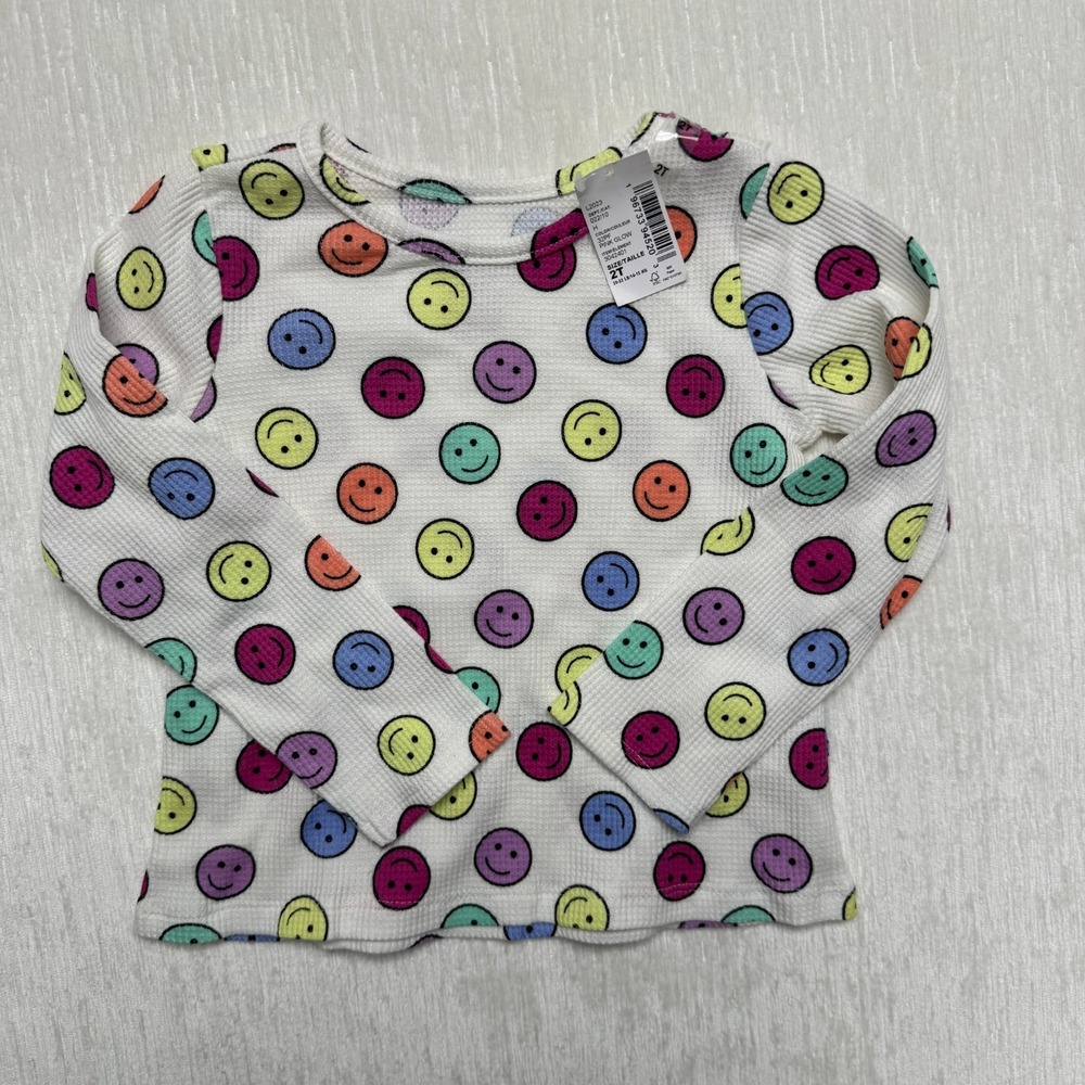 The Children's Place Thermal Top Toddler Girls 2T White Smiley Face School Play